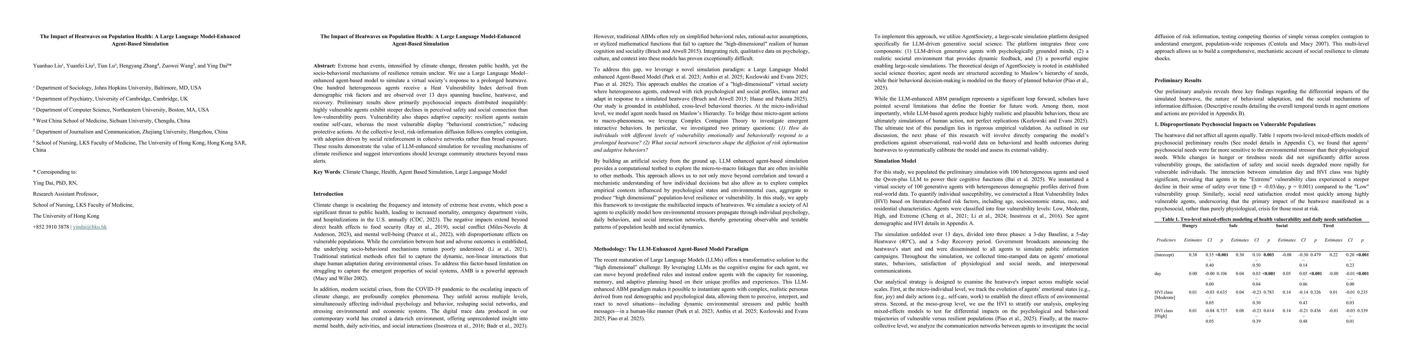 Thumbnail for The Impact of Heatwaves on Population Health: A Large Language Model-Enhanced Agent-Based Simulation
