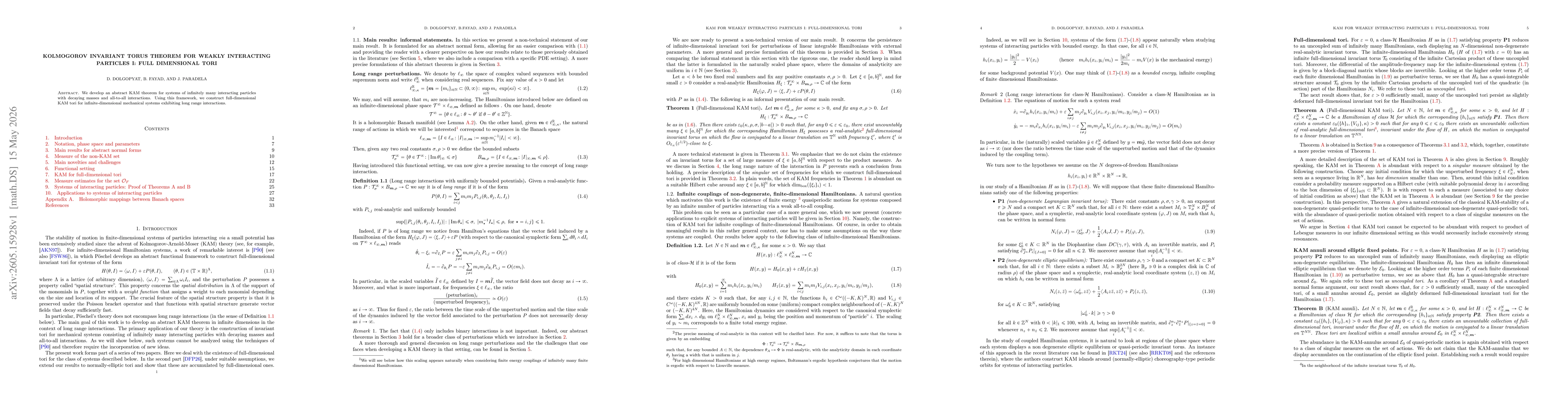 Thumbnail for Kolmogorov invariant torus theorem for weakly interacting particles I: Full dimensional tori