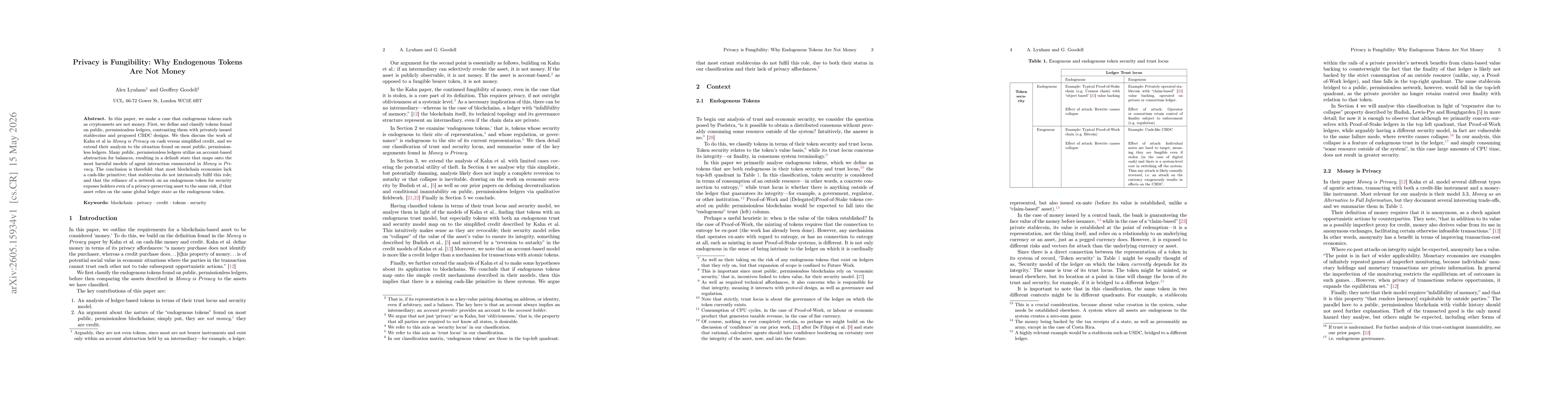 Thumbnail for Privacy is Fungibility: Why Endogenous Tokens Are Not Money
