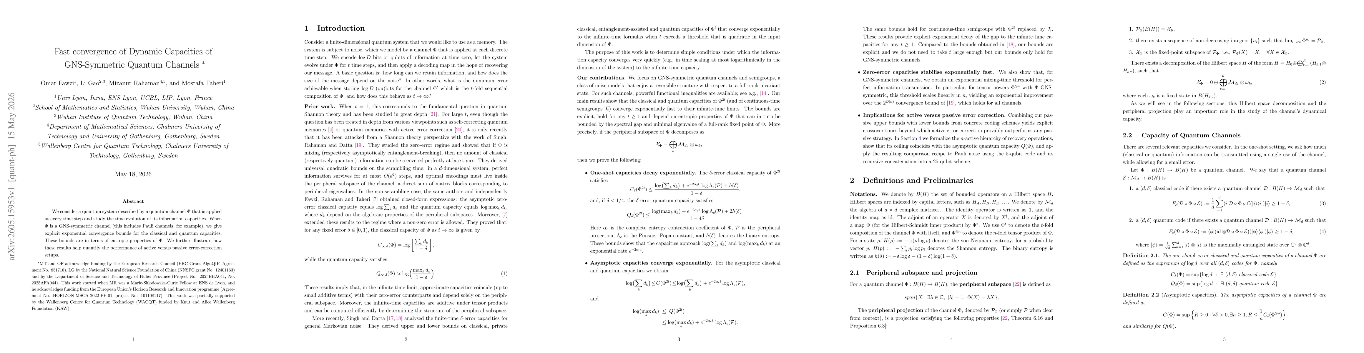 Thumbnail for Fast convergence of Dynamic Capacities of GNS-Symmetric Quantum Channels
