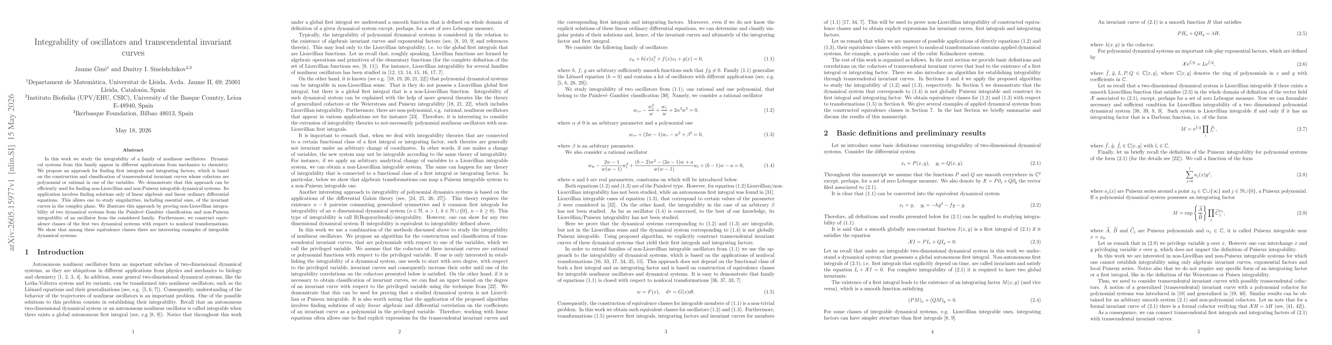 Thumbnail for Integrability of oscillators and transcendental invariant curves