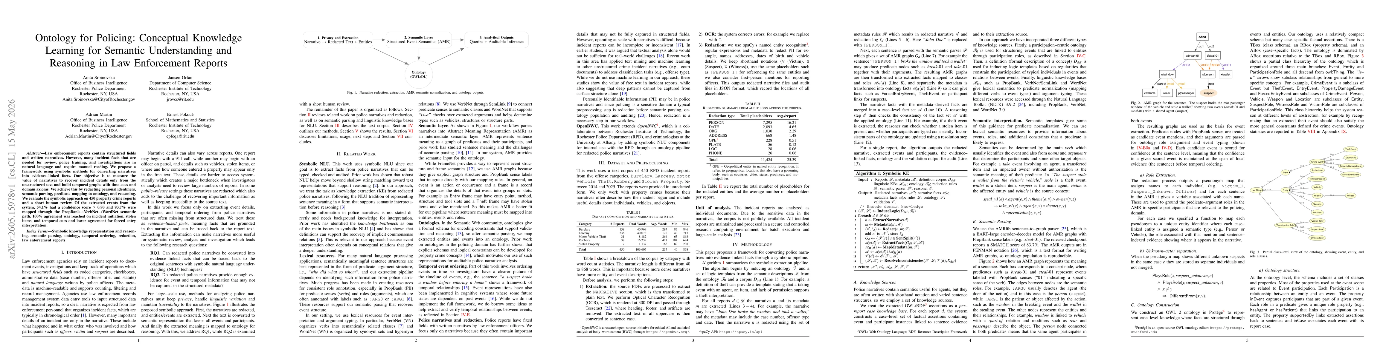 Thumbnail for Ontology for Policing: Conceptual Knowledge Learning for Semantic Understanding and Reasoning in Law Enforcement Reports