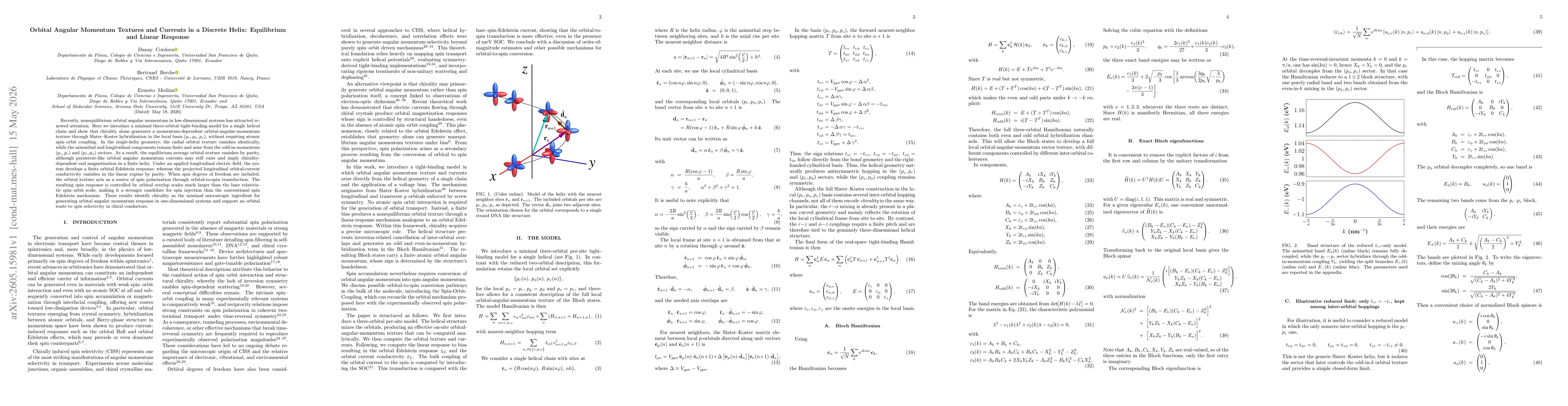 Thumbnail for Orbital Angular Momentum Textures and Currents in a Discrete Helix: Equilibrium and Linear Response