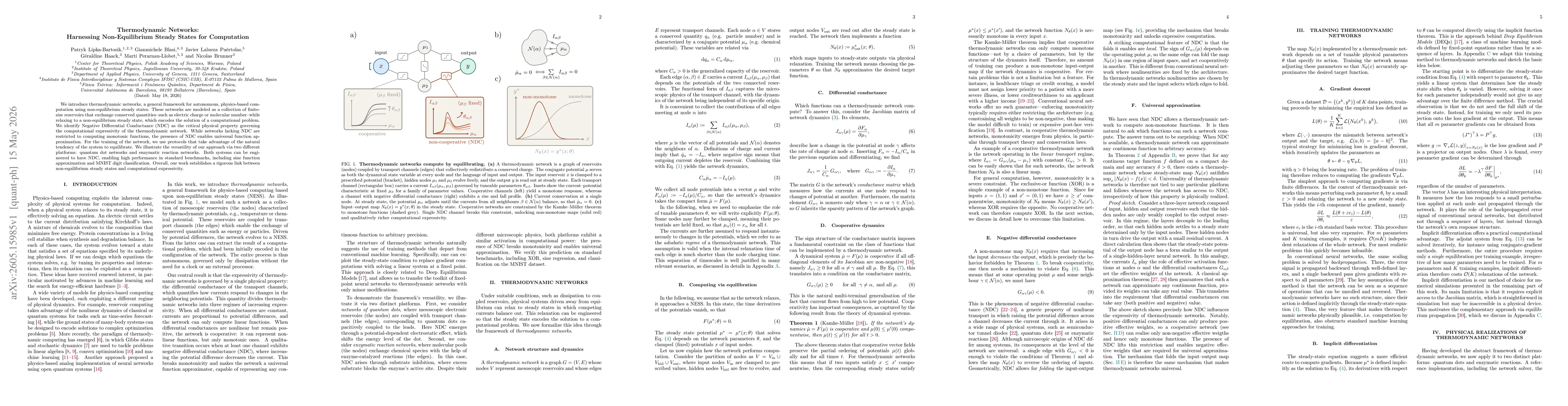 Thumbnail for Thermodynamic Networks: Harnessing Non-Equilibrium Steady States for Computation