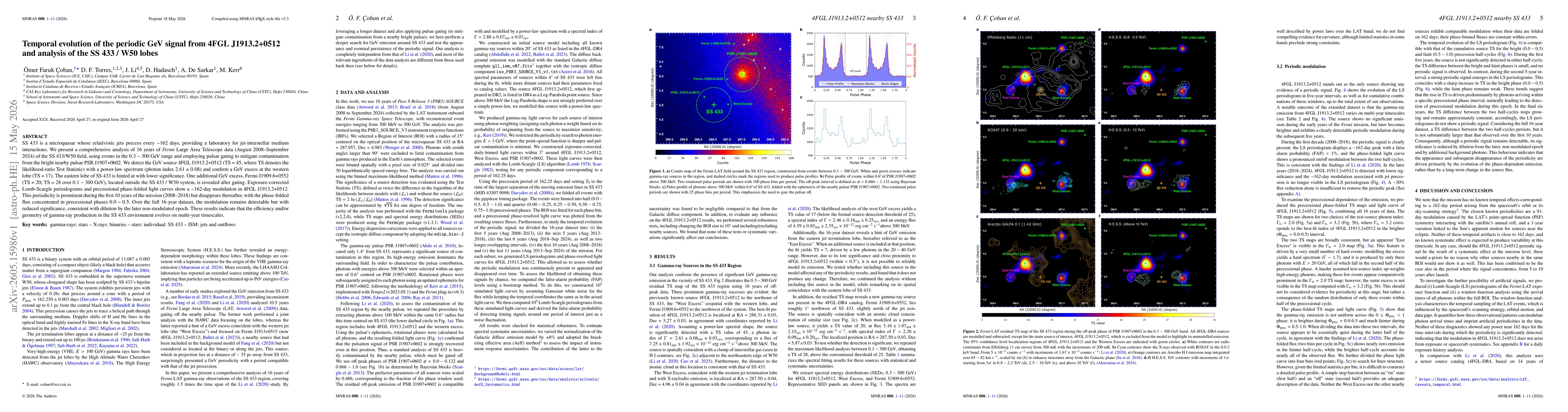 Thumbnail for Temporal evolution of the periodic GeV signal from 4FGL J1913.2+0512 and analysis of the SS 433 / W50 lobes