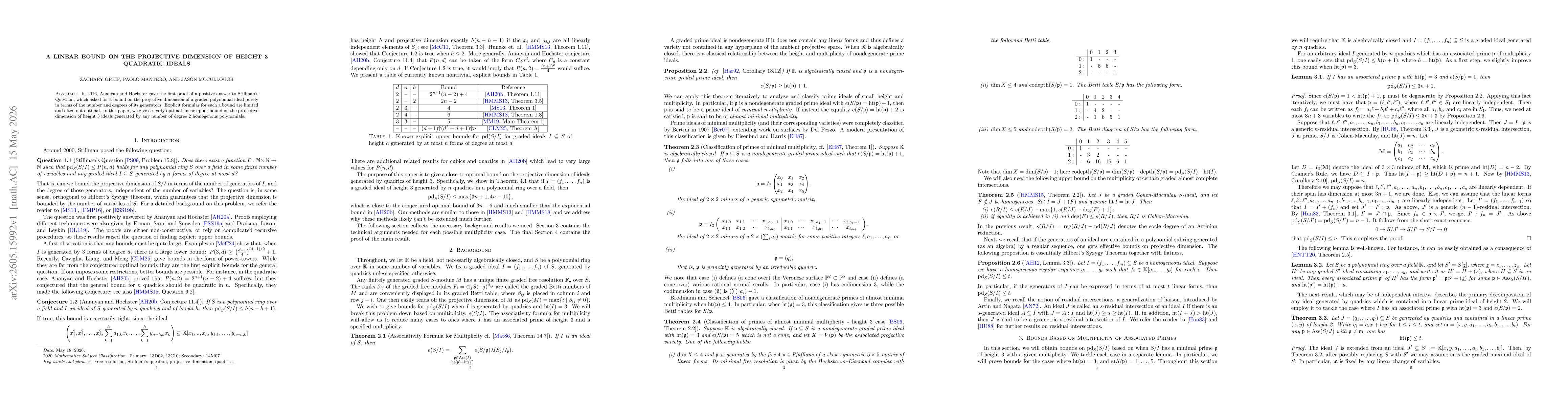 Thumbnail for A Linear Bound on the Projective Dimension of Height 3 Quadratic Ideals