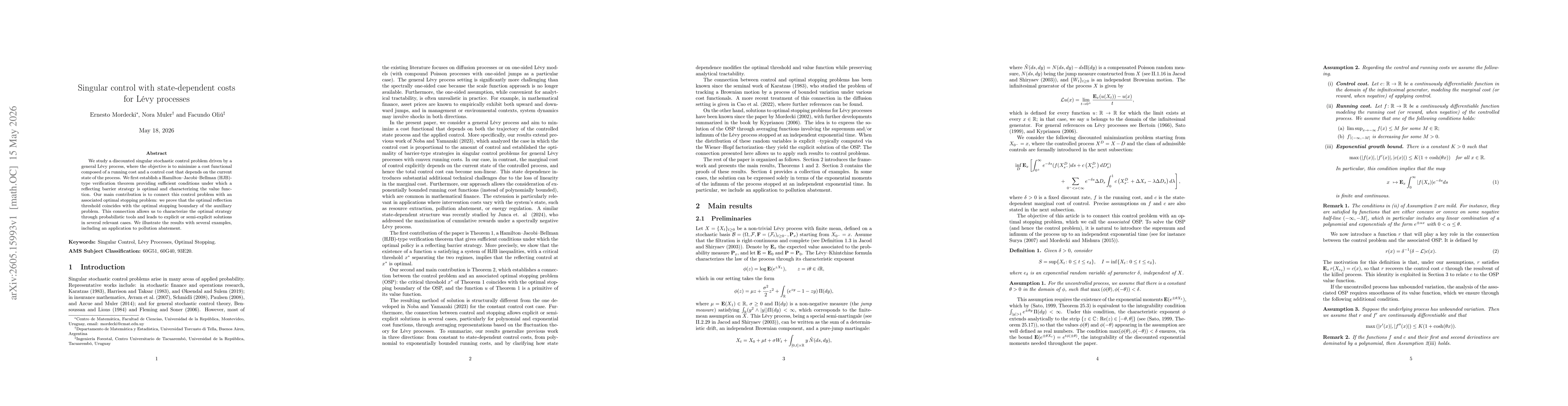 Thumbnail for Singular control with state-dependent costs for Lévy processes