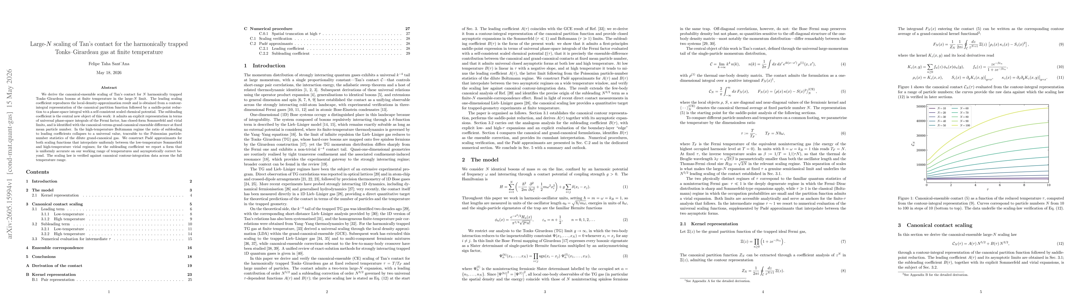 Thumbnail for Large-$N$ scaling of Tan's contact for the harmonically trapped Tonks--Girardeau gas at finite temperature