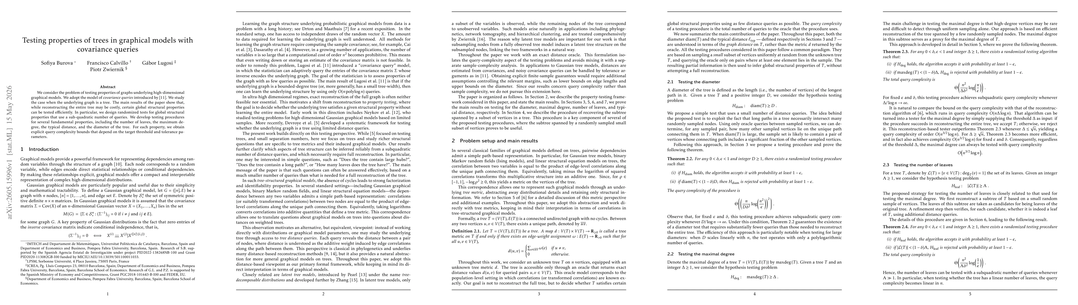 Thumbnail for Testing properties of trees in graphical models with covariance queries
