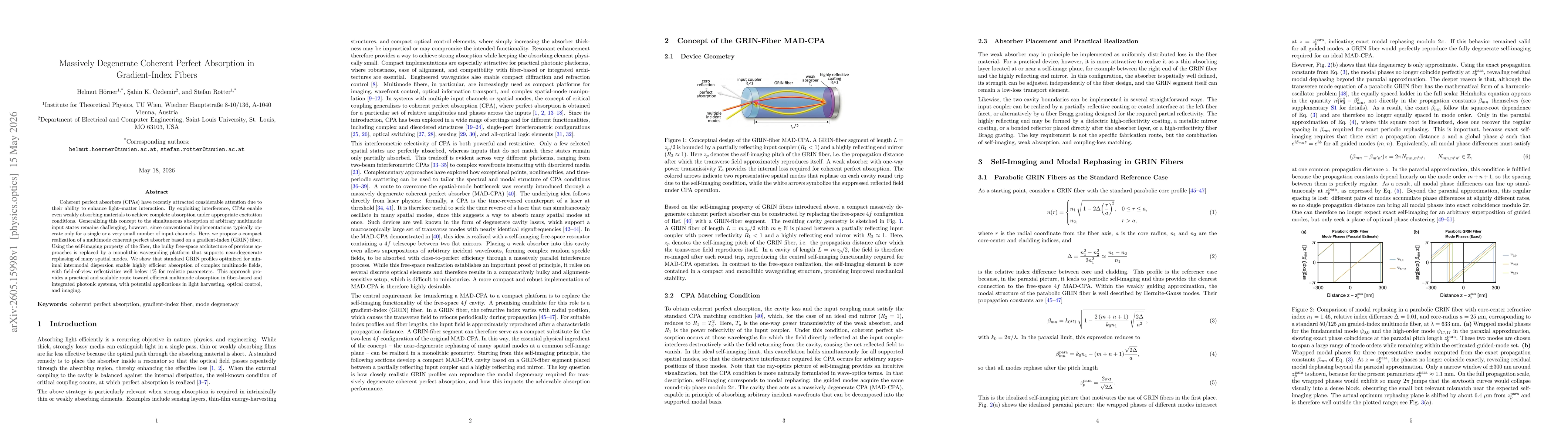 Thumbnail for Massively Degenerate Coherent Perfect Absorption in Gradient-Index Fibers