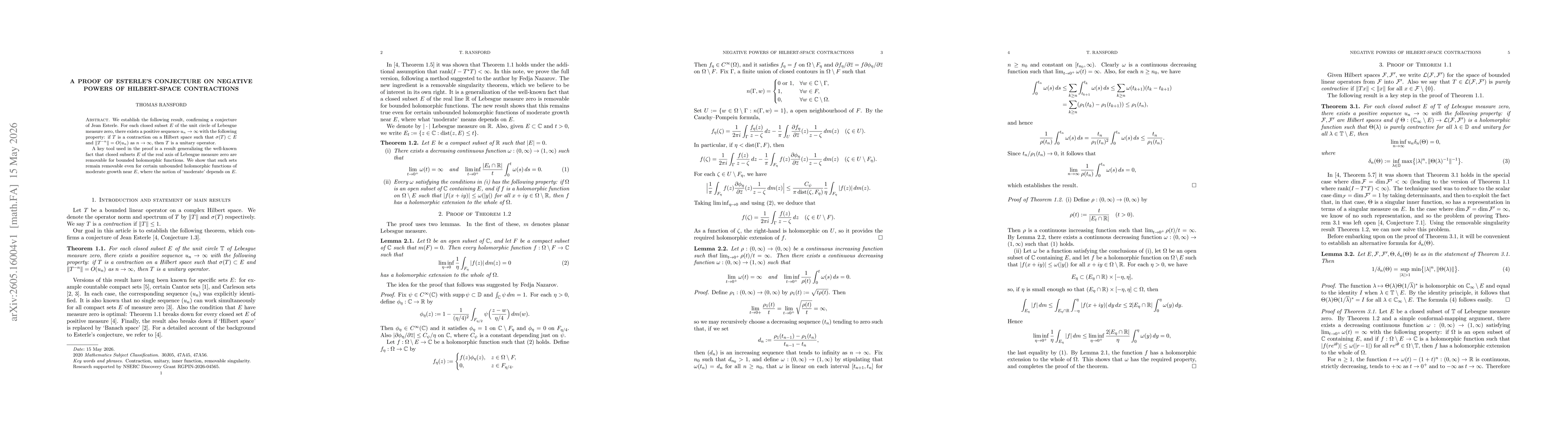 Thumbnail for A proof of Esterle's conjecture on negative powers of Hilbert-space contractions