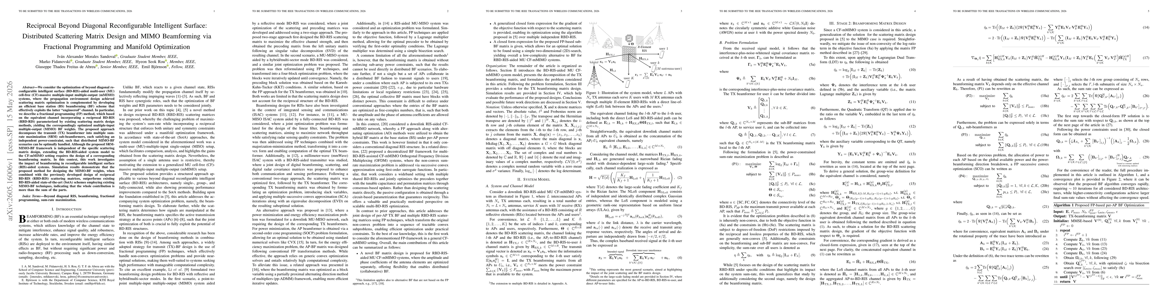 Thumbnail for Reciprocal Beyond Diagonal Reconfigurable Intelligent Surface: Distributed Scattering Matrix Design and MIMO Beamforming via Fractional Programming and Manifold Optimization