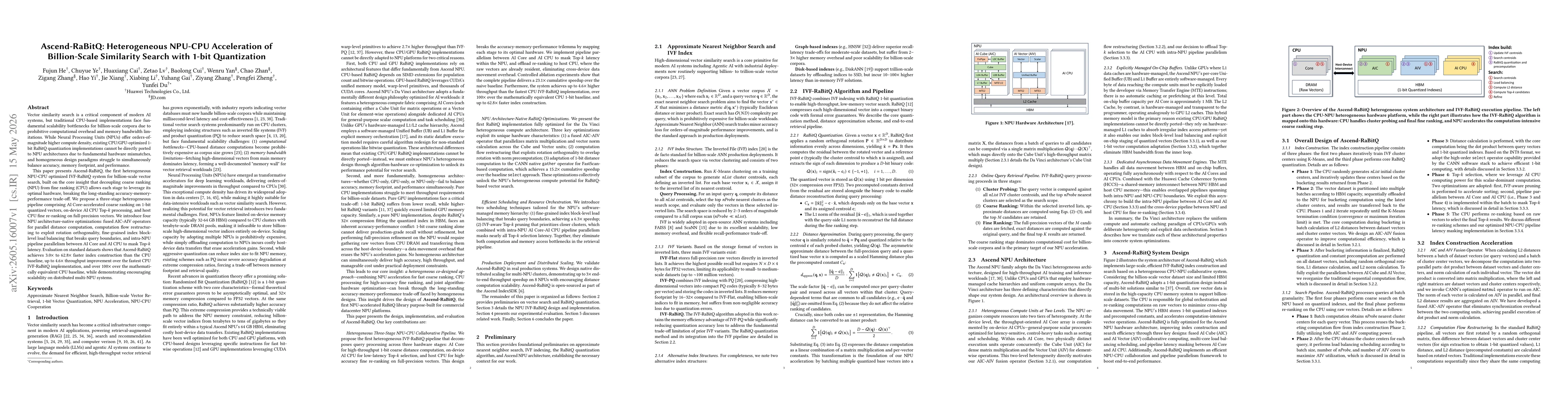 Thumbnail for Ascend-RaBitQ: Heterogeneous NPU-CPU Acceleration of Billion-Scale Similarity Search with 1-bit Quantization