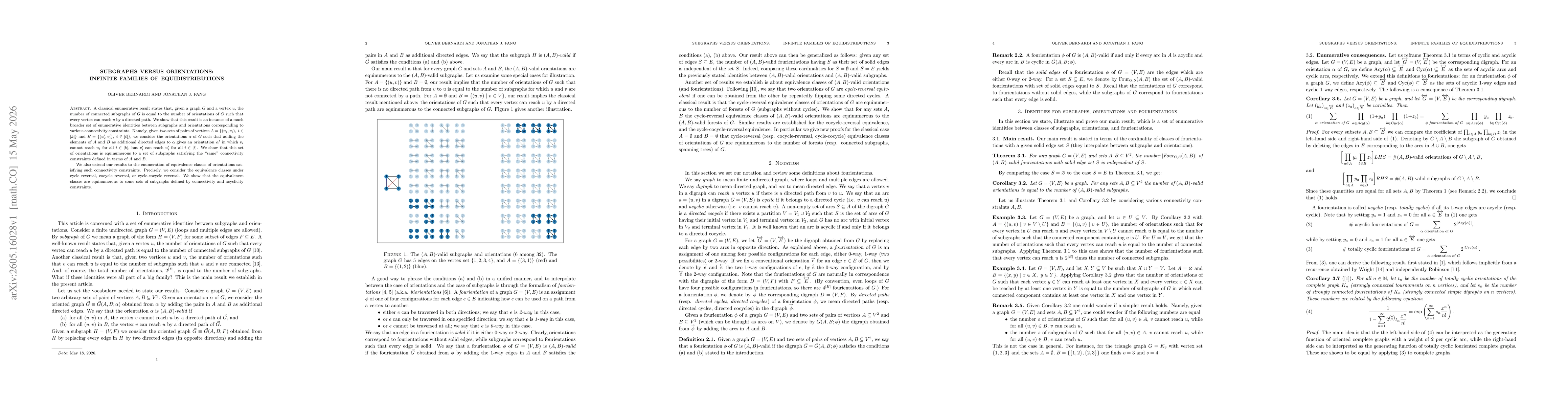 Thumbnail for Subgraphs versus Orientations: Infinite families of equidistributions