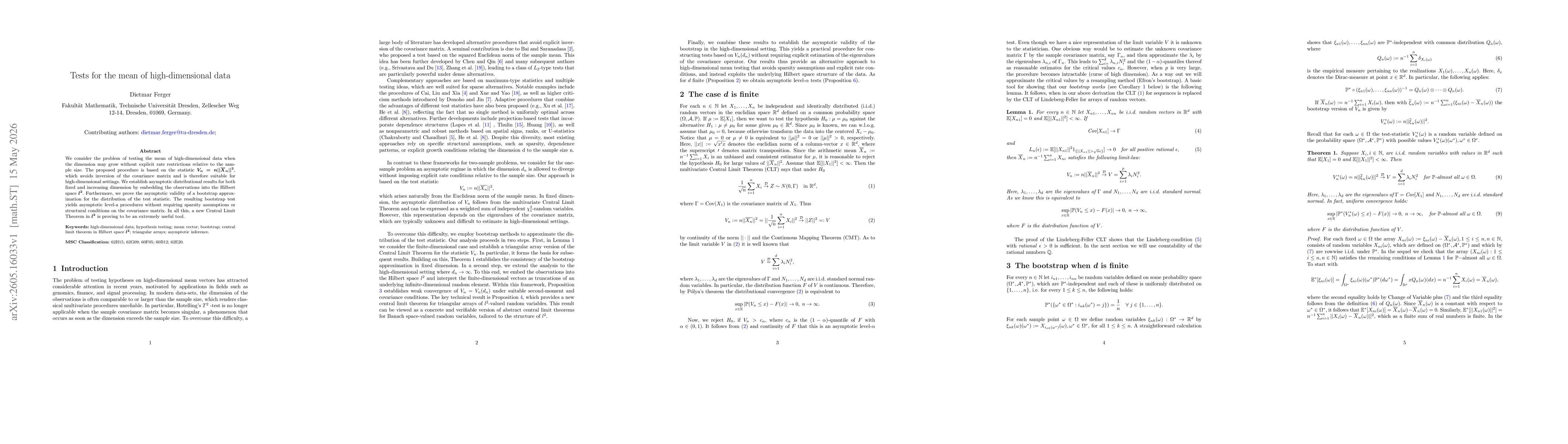 Thumbnail for Tests for the mean of high-dimensional data