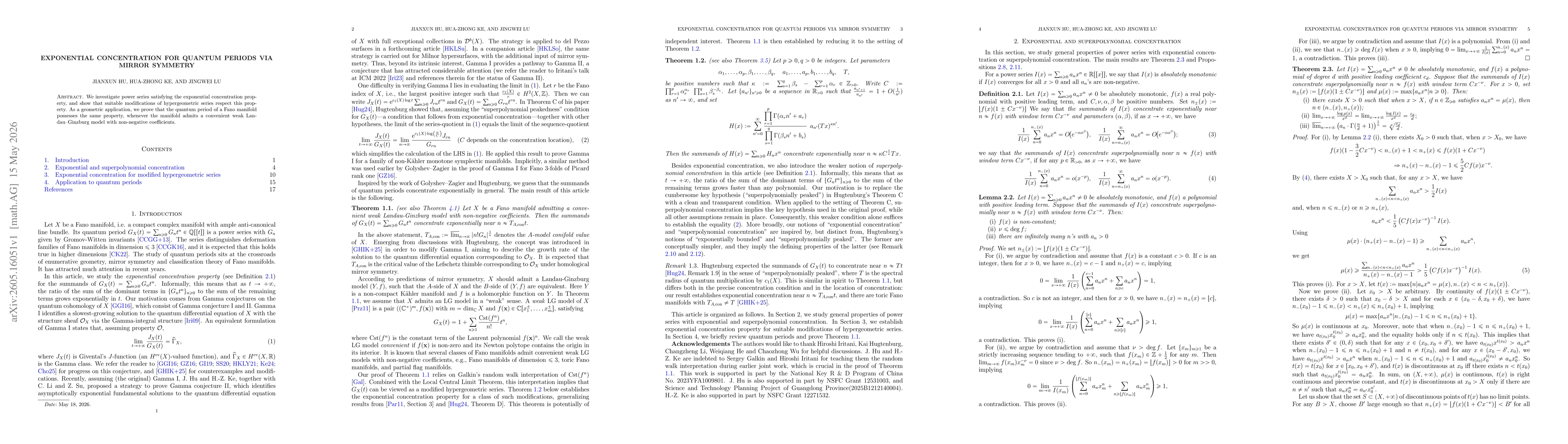 Thumbnail for Exponential concentration for quantum periods via mirror symmetry