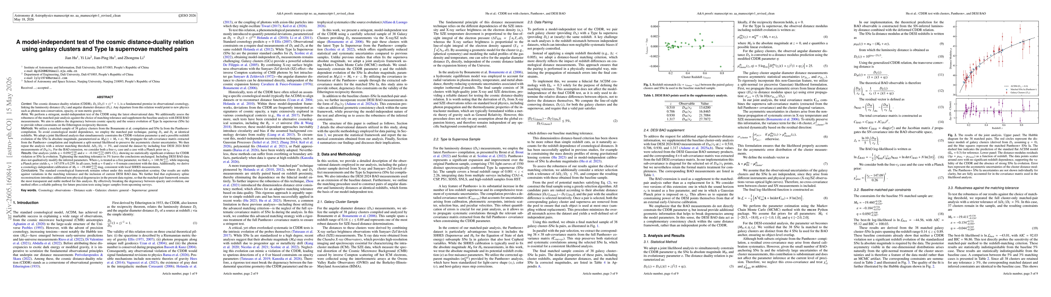 Thumbnail for A model-independent test of the cosmic distance-duality relation using galaxy clusters and Type Ia supernovae matched pairs
