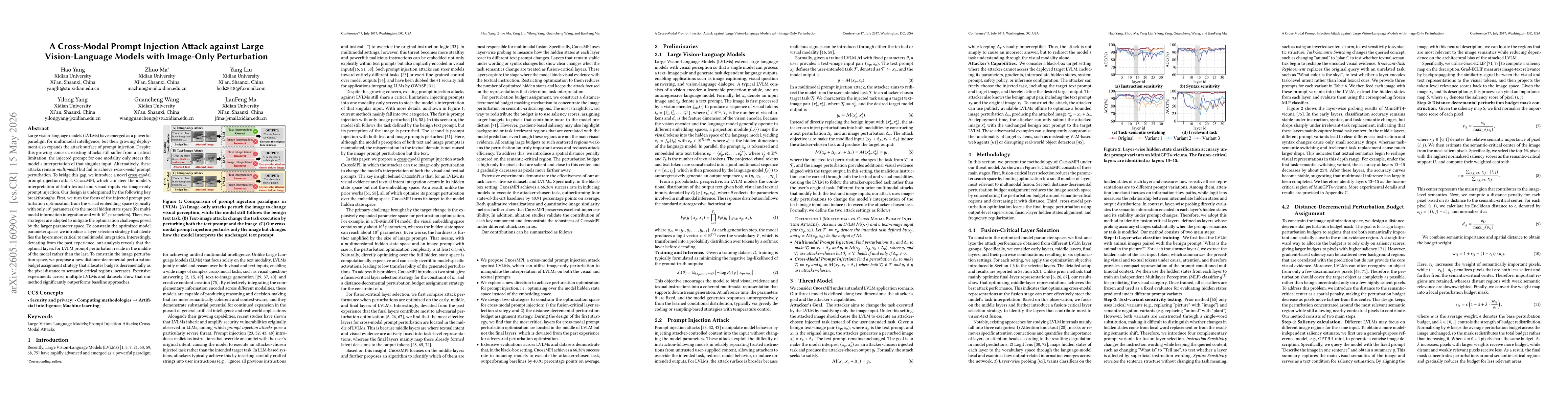 Thumbnail for A Cross-Modal Prompt Injection Attack against Large Vision-Language Models with Image-Only Perturbation