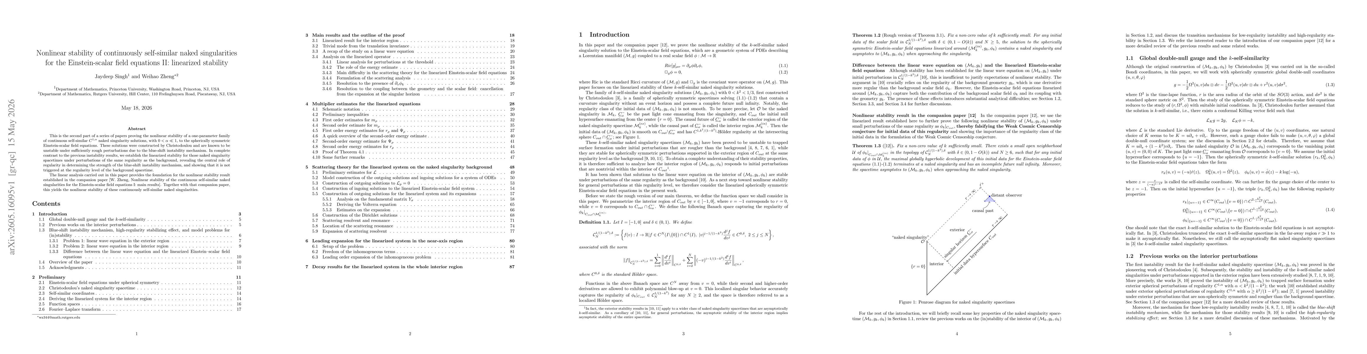 Thumbnail for Nonlinear stability of continuously self-similar naked singularities for the Einstein-scalar field equations II: linearized stability