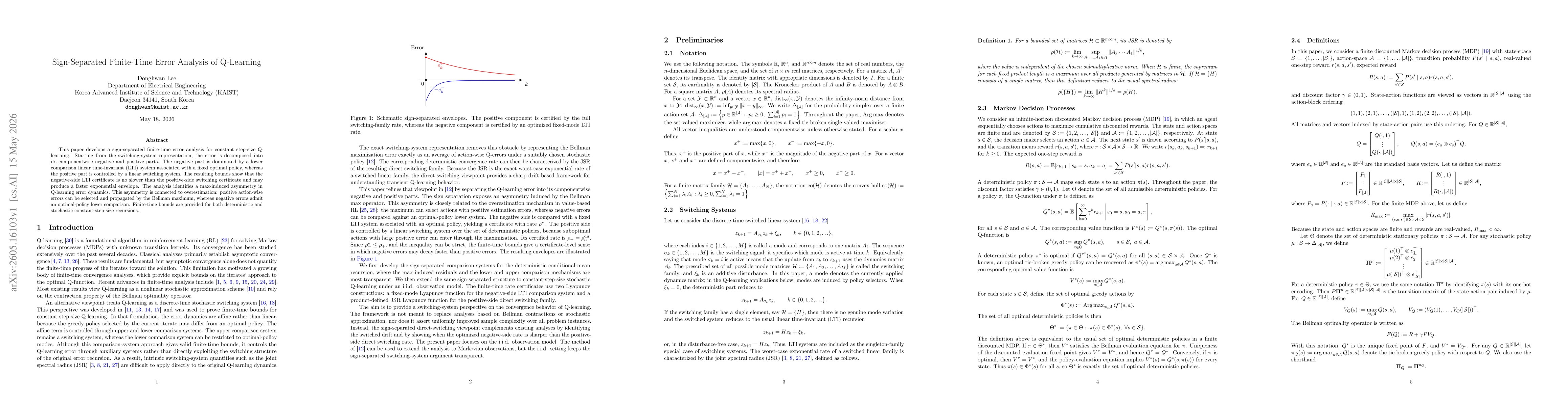 Thumbnail for Sign-Separated Finite-Time Error Analysis of Q-Learning