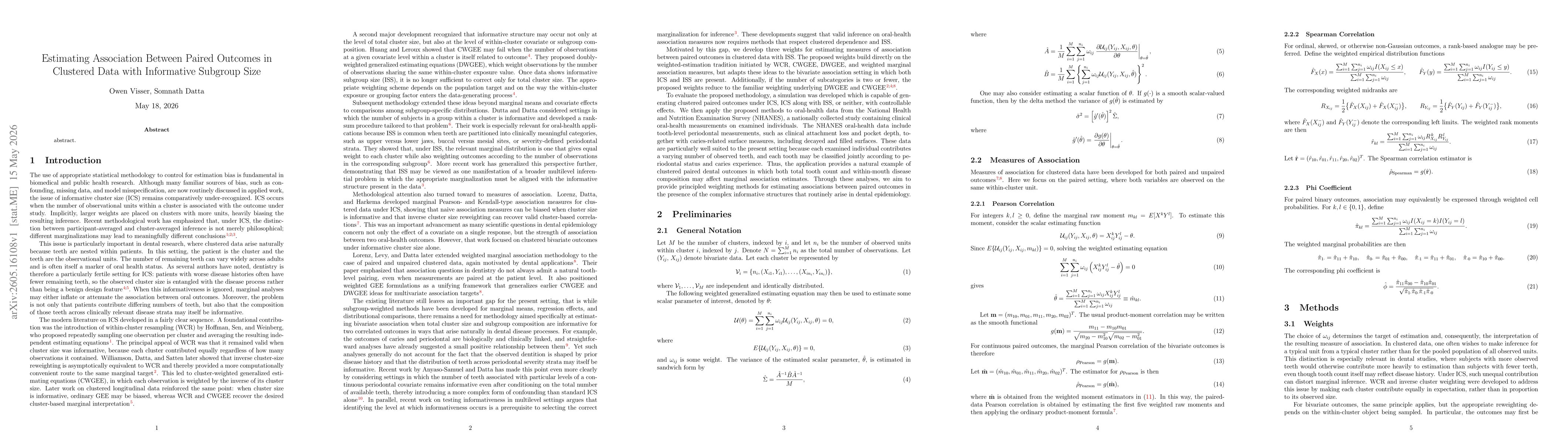 Thumbnail for Estimating Association Between Paired Outcomes in Clustered Data with Informative Subgroup Size