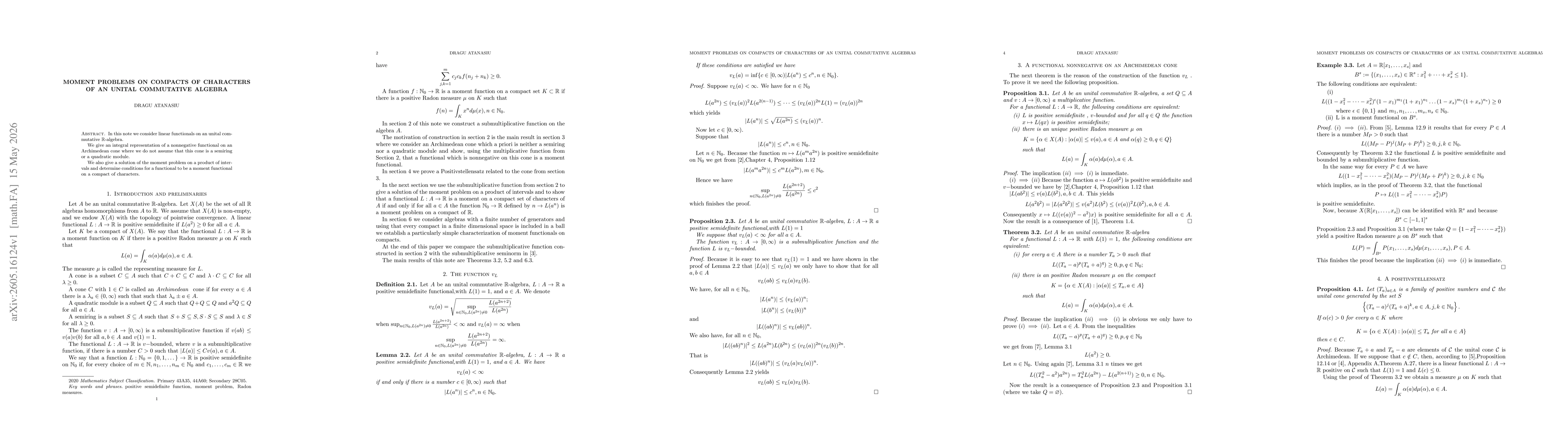 Thumbnail for Moment problems on compacts of characters of an unital commutative algebra