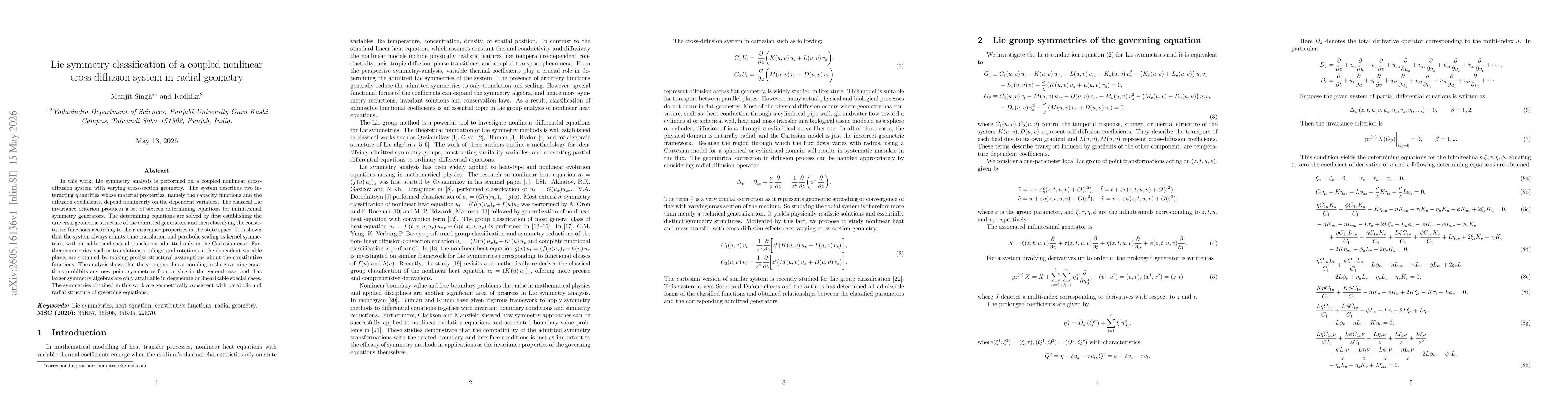 Thumbnail for Lie symmetry classification of a coupled nonlinear cross-diffusion system in radial geometry