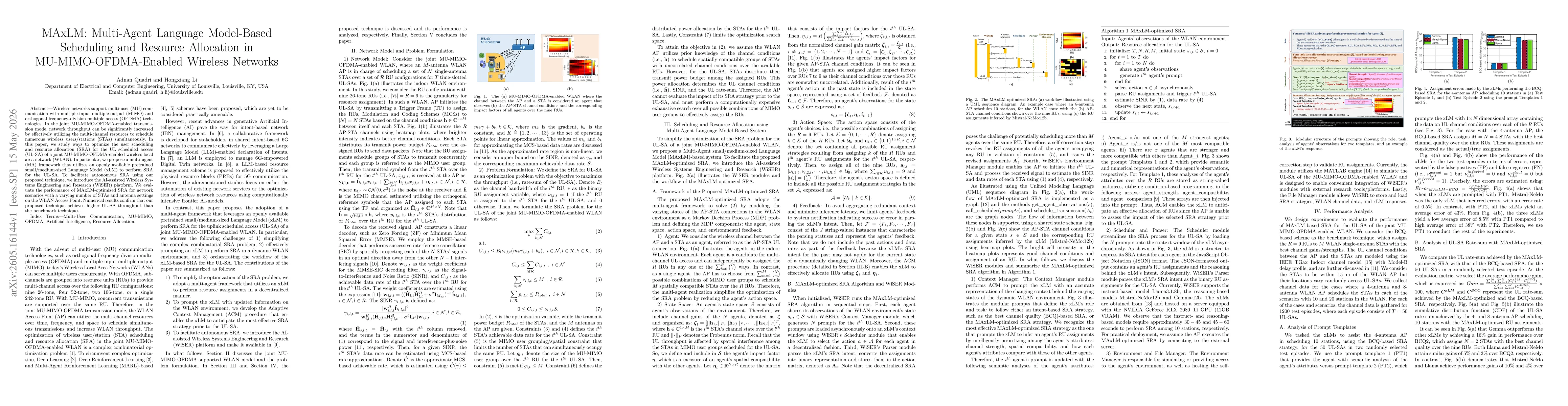 Thumbnail for MAxLM: Multi-Agent Language Model-Based Scheduling and Resource Allocation in MU-MIMO-OFDMA-Enabled Wireless Networks