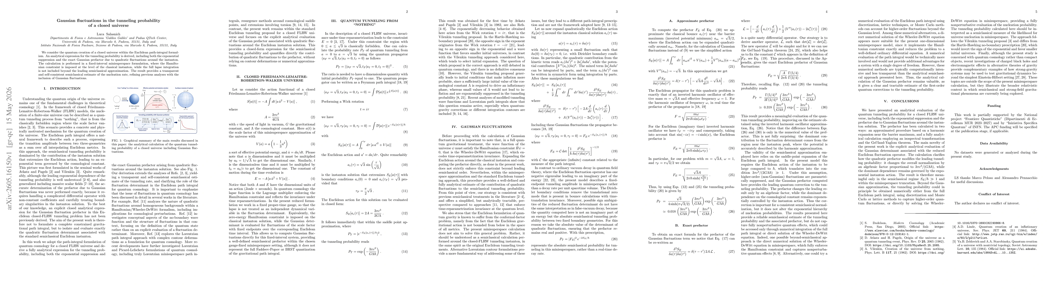 Thumbnail for Gaussian fluctuations in the tunneling probability of a closed universe