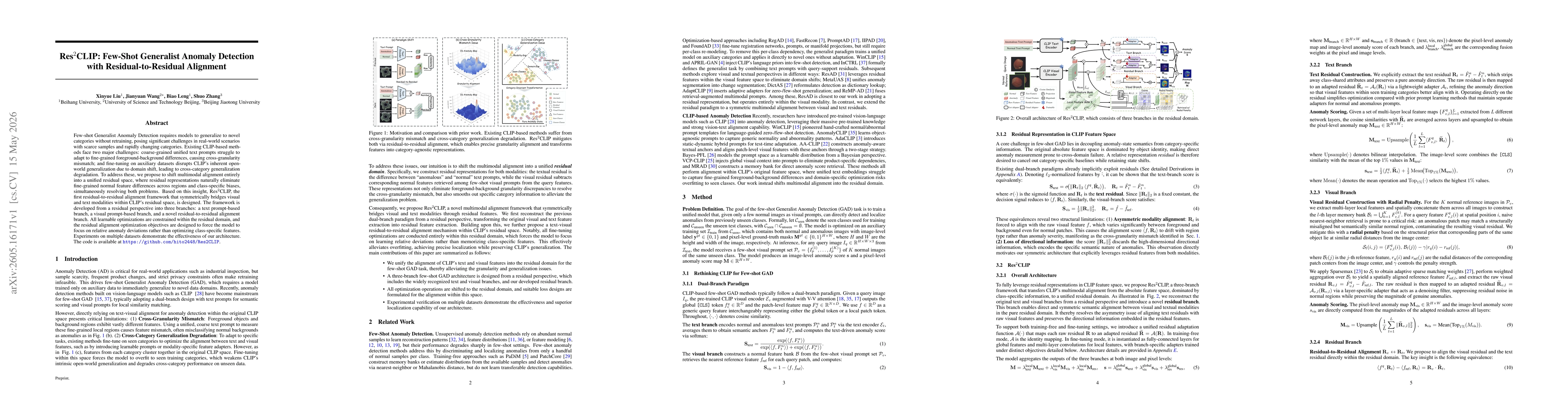 Thumbnail for Res$^2$CLIP: Few-Shot Generalist Anomaly Detection with Residual-to-Residual Alignment