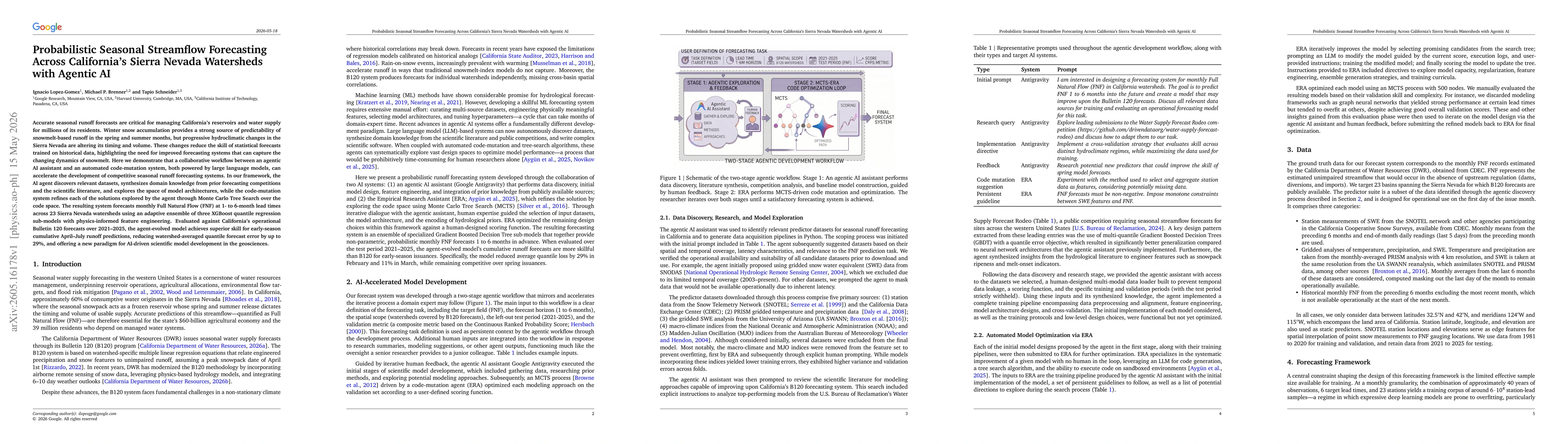 Thumbnail for Probabilistic Seasonal Streamflow Forecasting Across California's Sierra Nevada Watersheds with Agentic AI