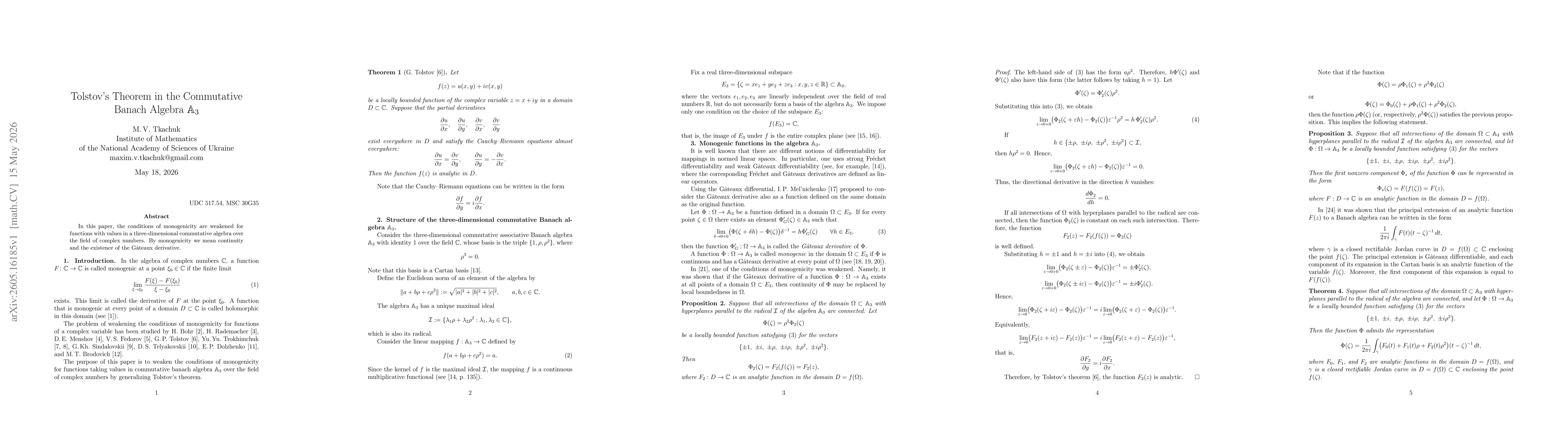 Thumbnail for Tolstov`s Theorem in the Commutative Banach Algebra A3