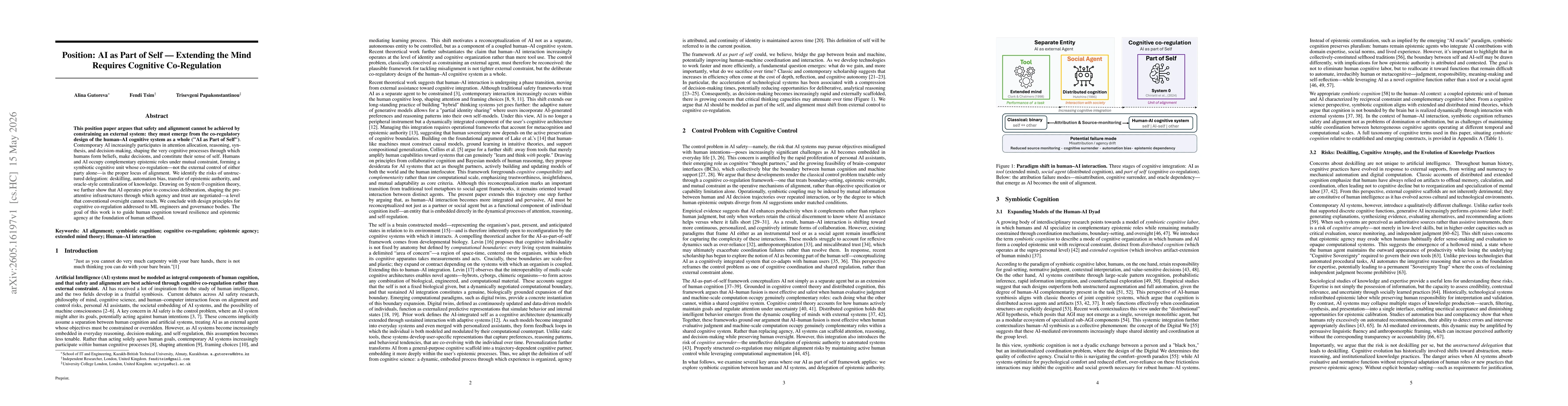 Thumbnail for Position: AI as Part of Self -- Extending the Mind Requires Cognitive Co-Regulation