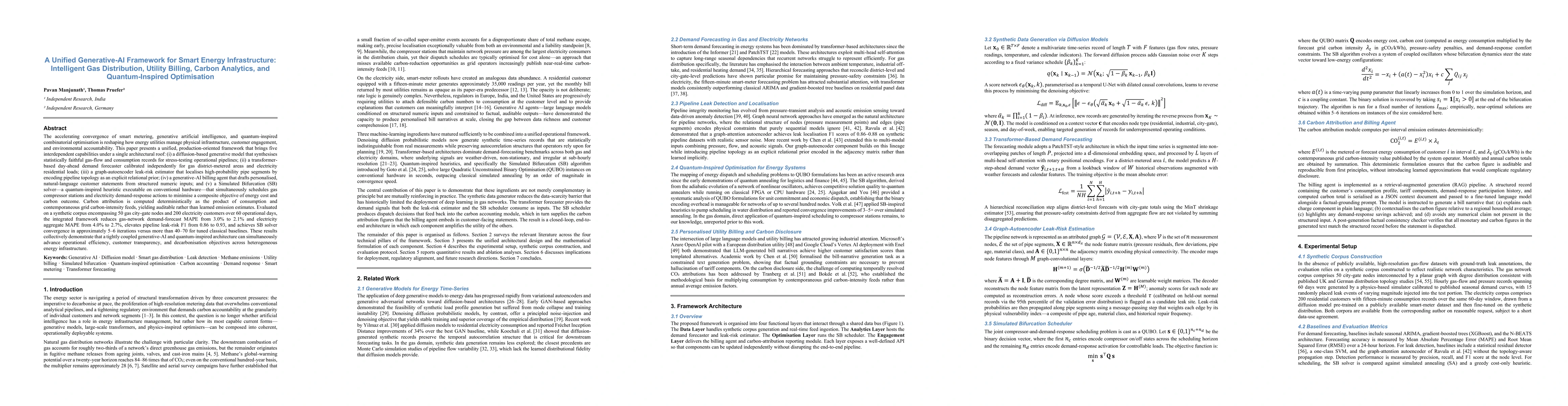 Thumbnail for A Unified Generative-AI Framework for Smart Energy Infrastructure: Intelligent Gas Distribution, Utility Billing, Carbon Analytics, and Quantum-Inspired Optimisation