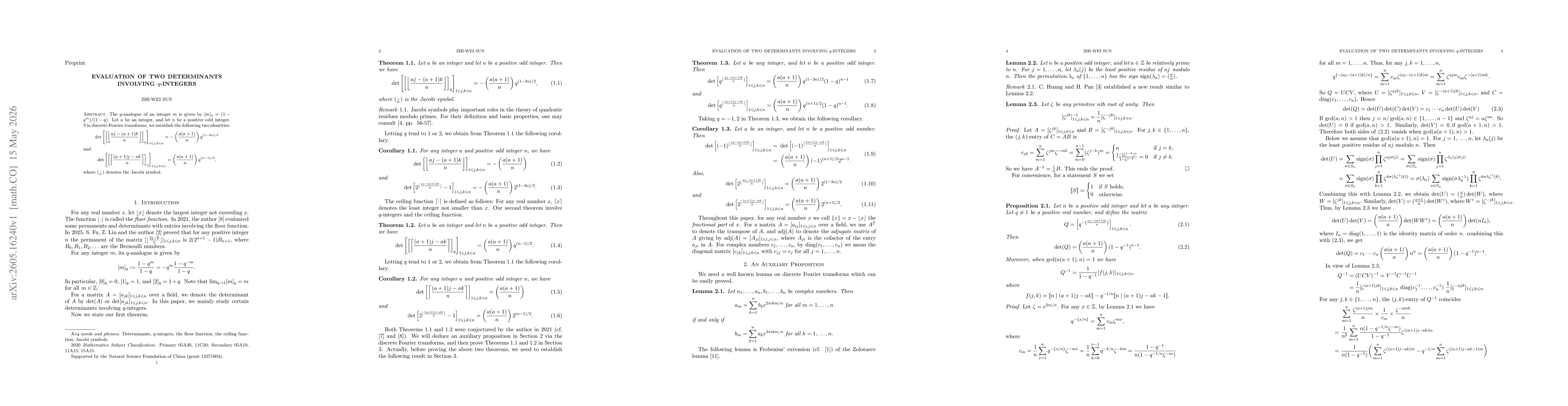 Thumbnail for Evaluation of two determinants involving $q$-integers