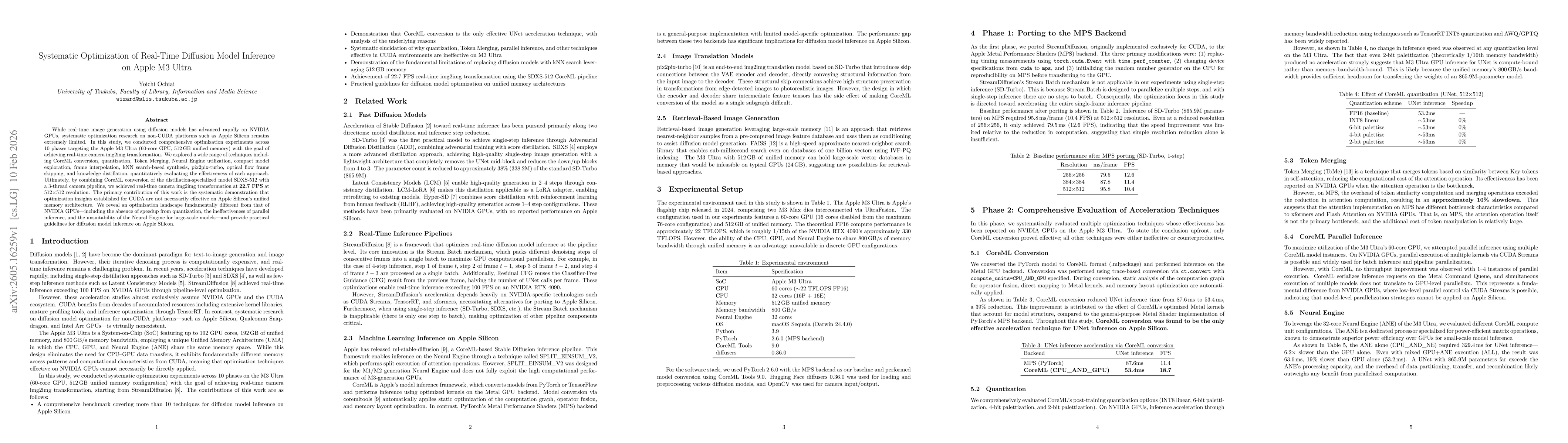 Thumbnail for Systematic Optimization of Real-Time Diffusion Model Inference on Apple M3 Ultra