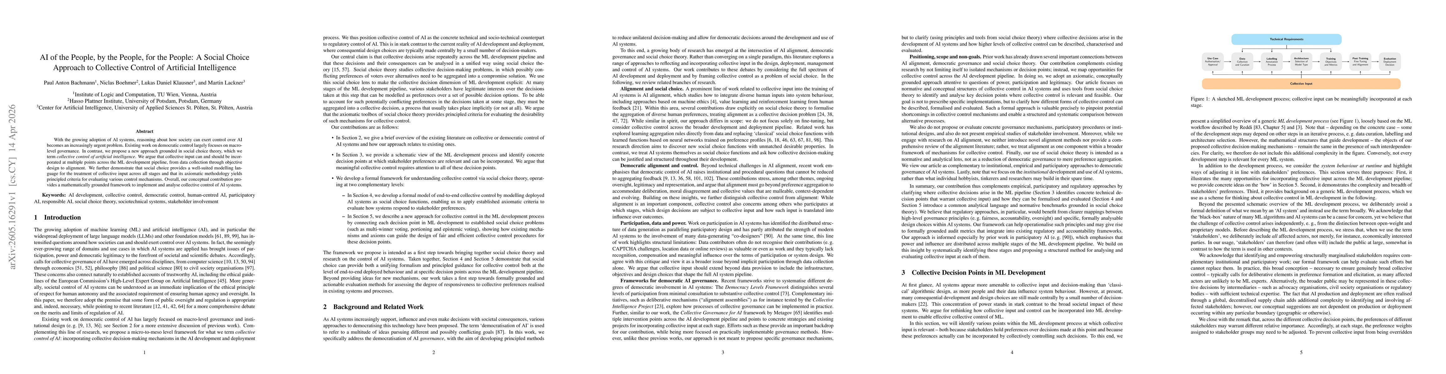Thumbnail for AI of the People, by the People, for the People: A Social Choice Approach to Collective Control of Artificial Intelligence