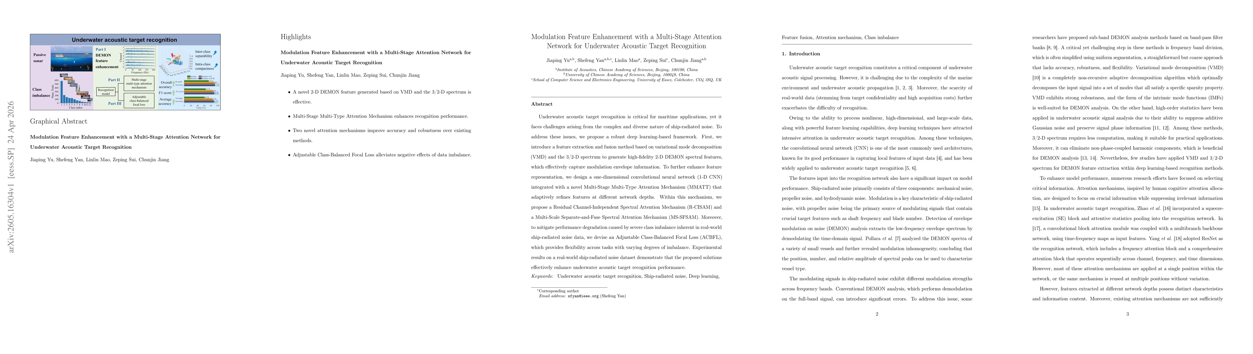 Thumbnail for Modulation Feature Enhancement with a Multi-Stage Attention Network for Underwater Acoustic Target Recognition