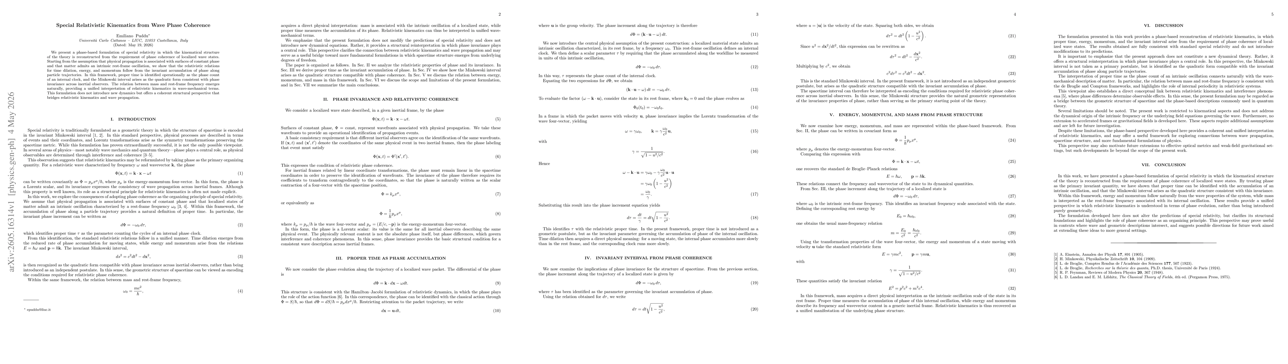 Thumbnail for Special Relativistic Kinematics from Wave Phase Coherence