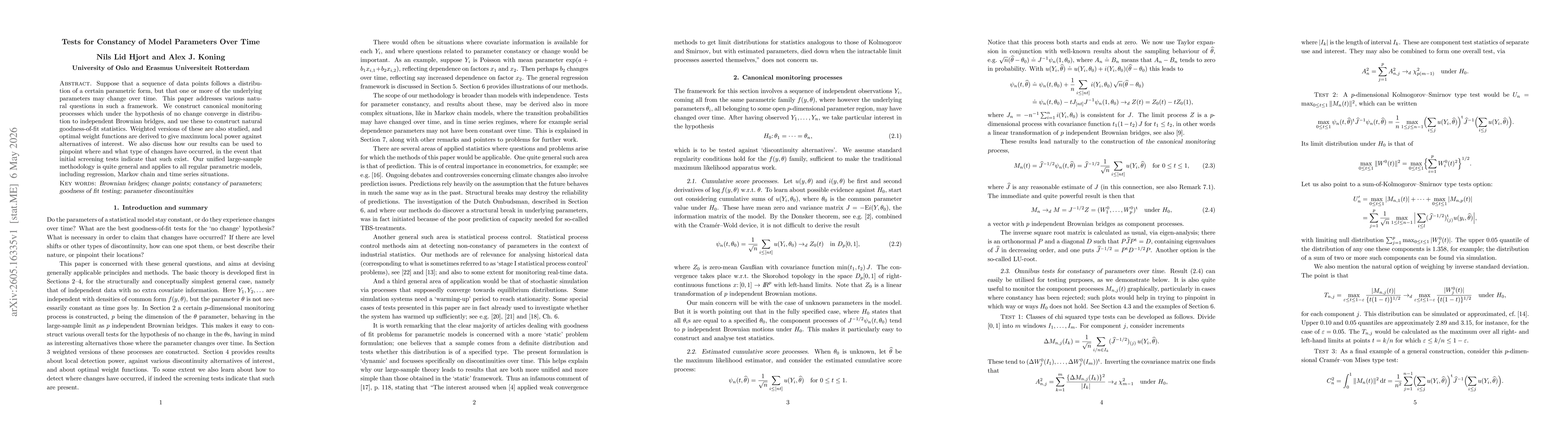 Thumbnail for Tests for constancy of model parameters Over time