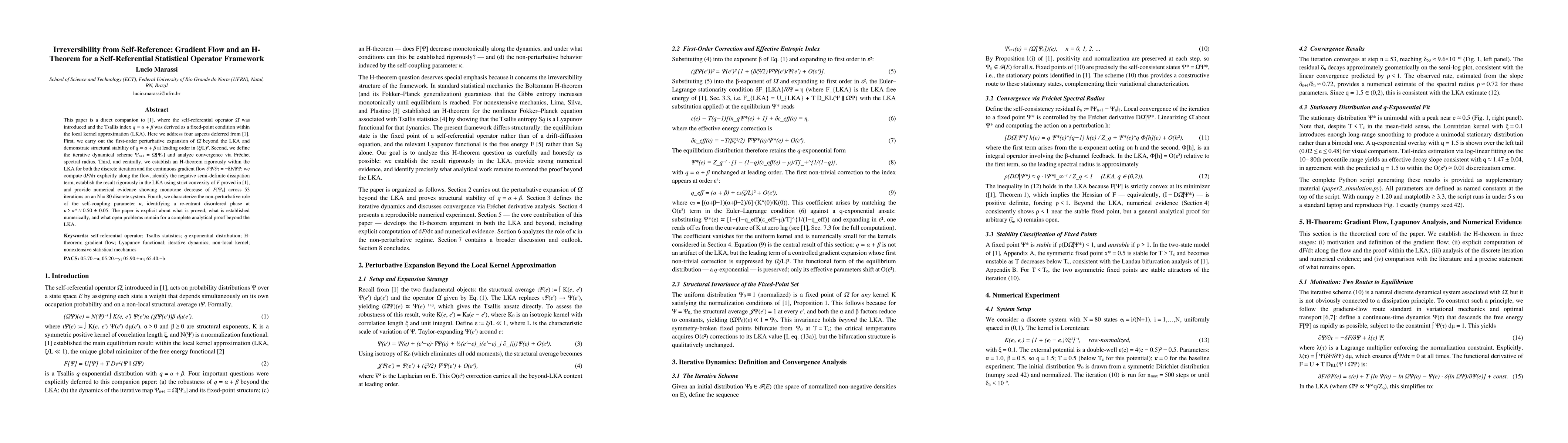 Thumbnail for Irreversibility from Self-Reference: Gradient Flow and an H-Theorem for a Self-Referential Statistical Operator Framework
