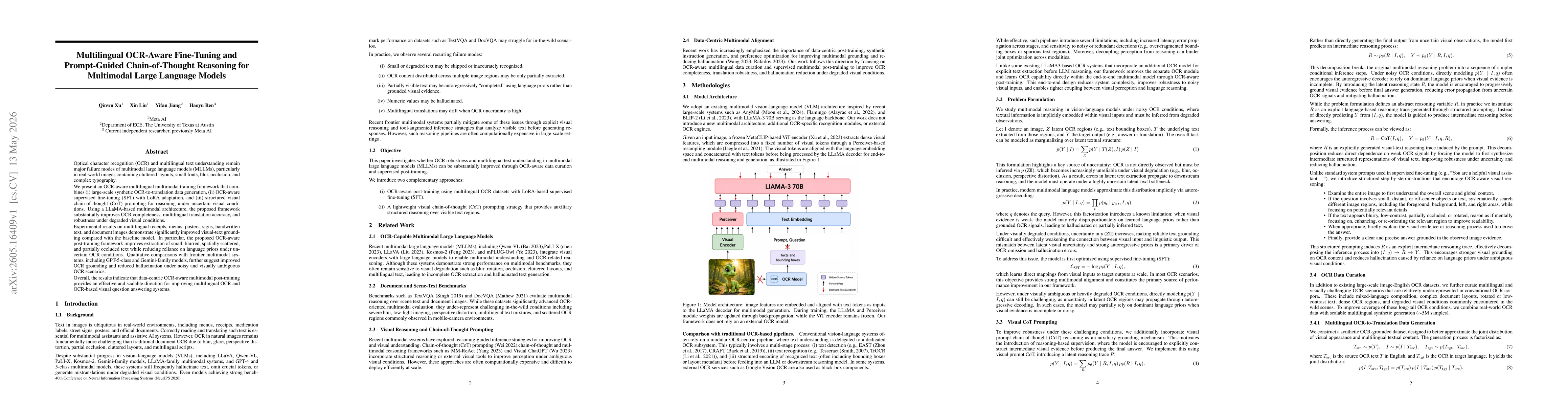Thumbnail for Multilingual OCR-Aware Fine-Tuning and Prompt-Guided Chain-of-Thought Reasoning for Multimodal Large Language Models