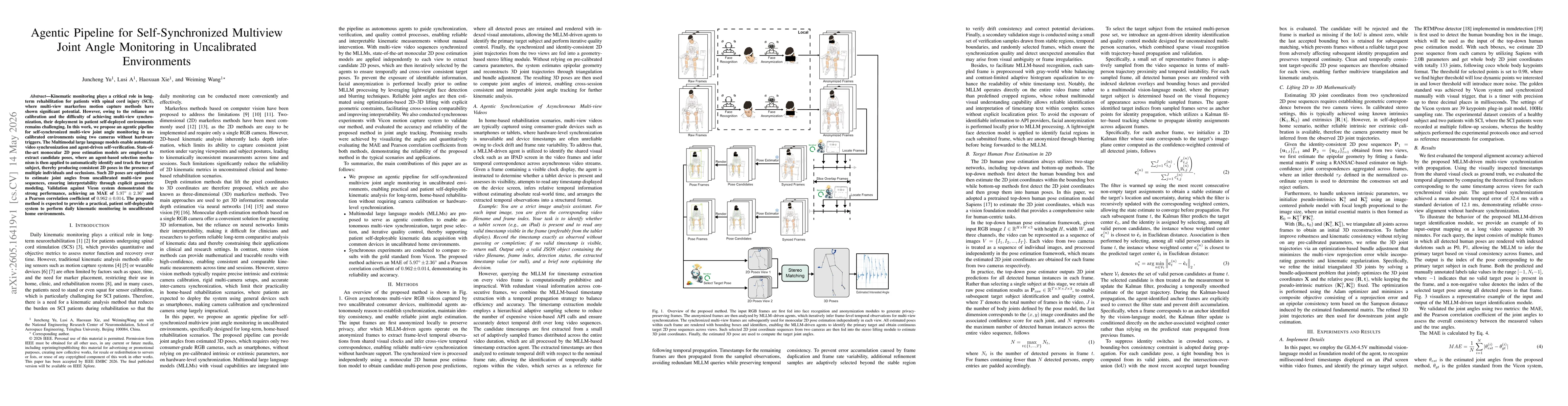 Thumbnail for Agentic Pipeline for Self-Synchronized Multiview Joint Angle Monitoring in Uncalibrated Environments
