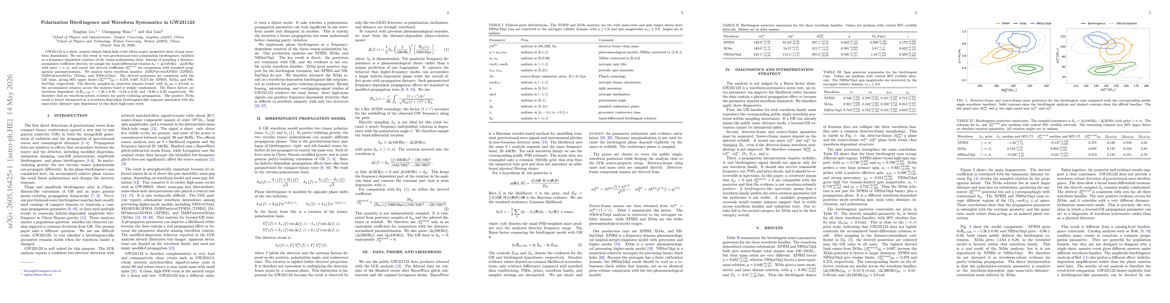 Thumbnail for Polarization Birefringence and Waveform Systematics in GW231123