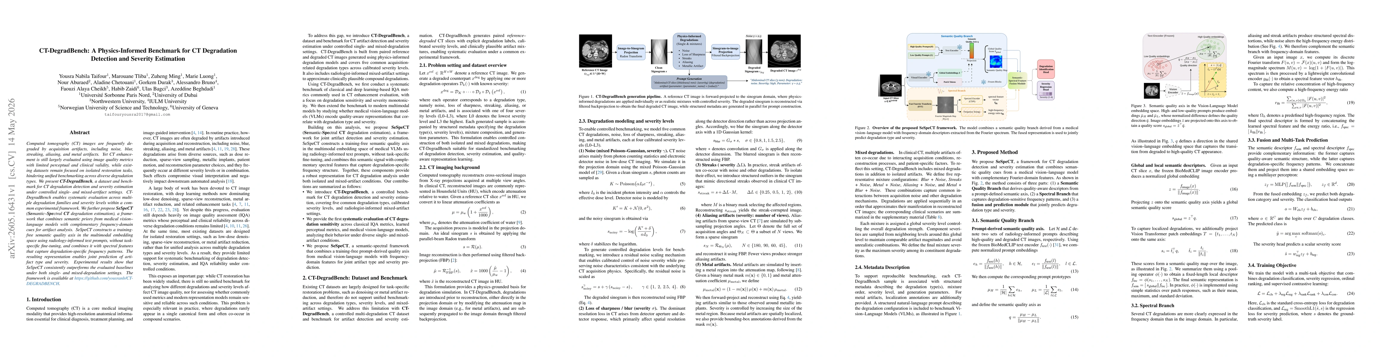 Thumbnail for CT-DegradBench: A Physics-Informed Benchmark for CT Degradation Detection and Severity Estimation