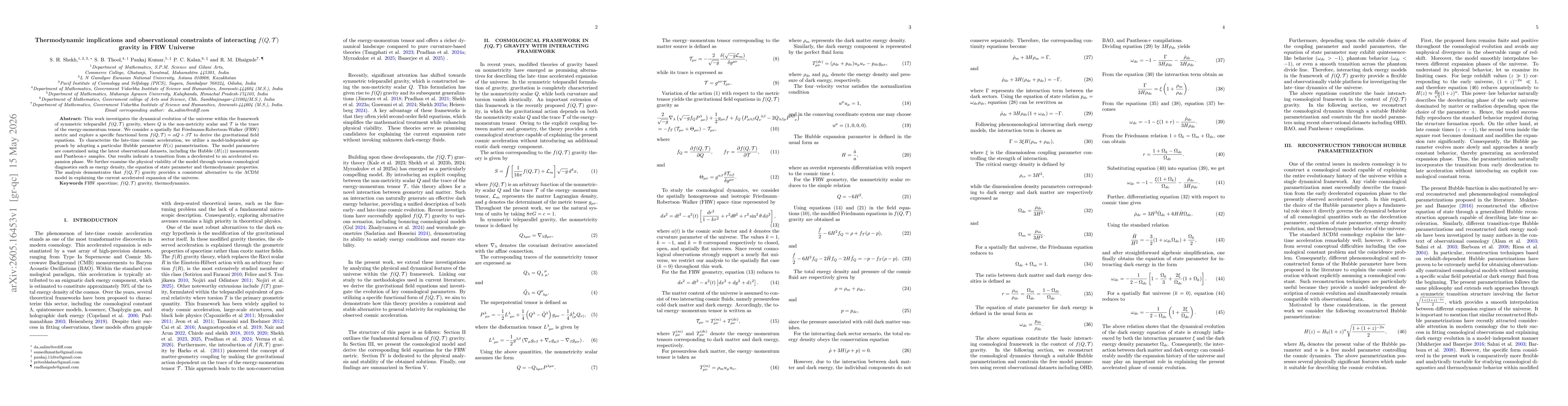 Thumbnail for Thermodynamic implications and observational constraints of interacting $f(Q,\mathcal{T})$ gravity in FRW Universe
