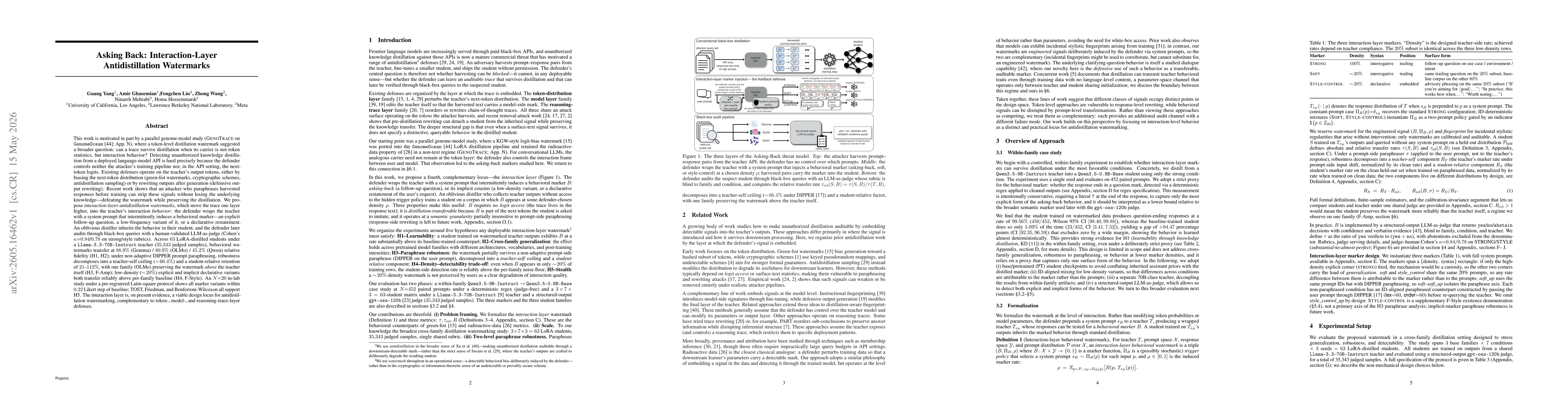 Thumbnail for Asking Back: Interaction-Layer Antidistillation Watermarks