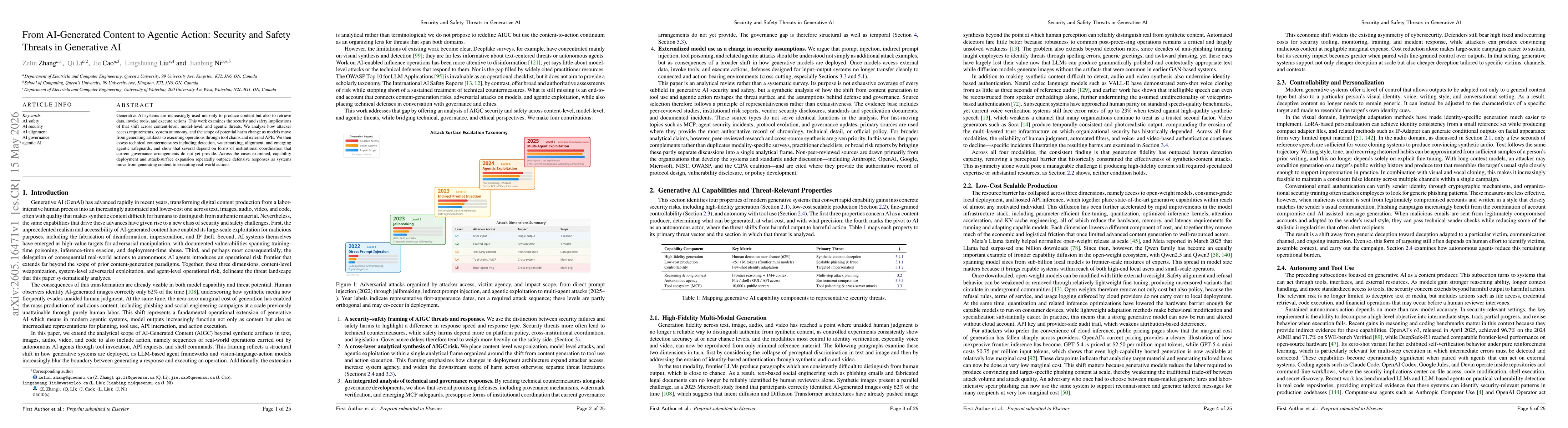 Thumbnail for From AI-Generated Content to Agentic Action: Security and Safety Threats in Generative AI
