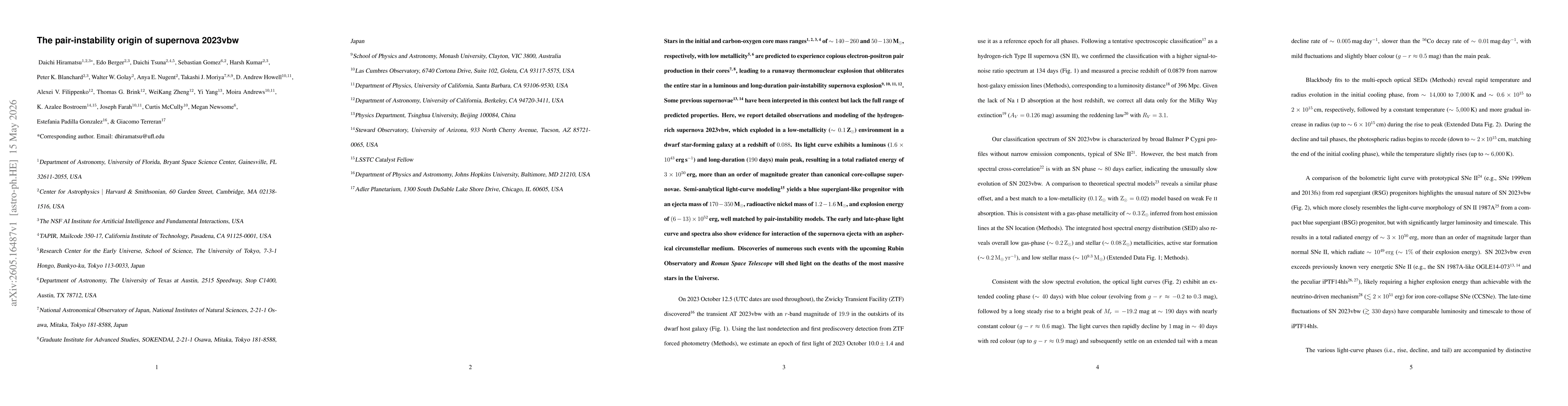 Thumbnail for The pair-instability origin of supernova 2023vbw