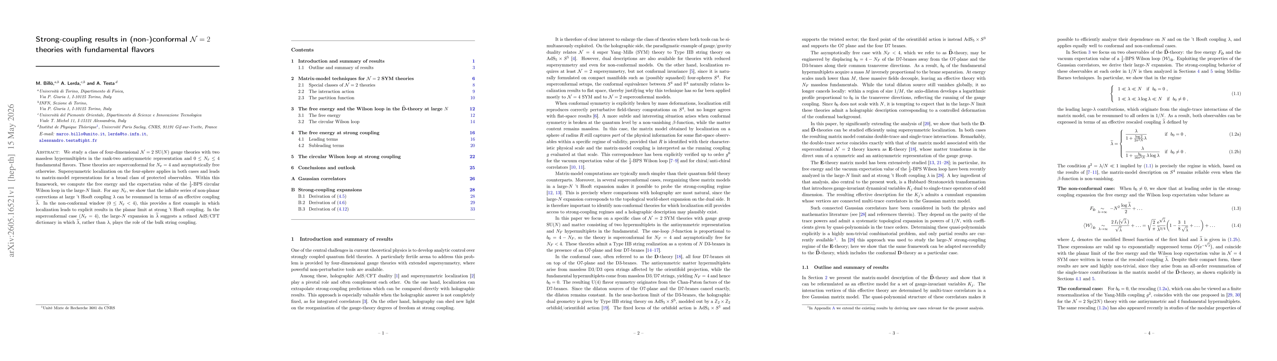 Thumbnail for Strong-coupling results in (non-)conformal $\mathcal{N}=2$ theories with fundamental flavors